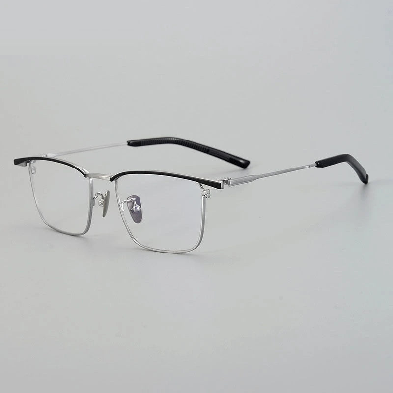 Chashma Unisex Full Rim Square Brow Line Titanium Eyeglasses 966156 - Black-Silver