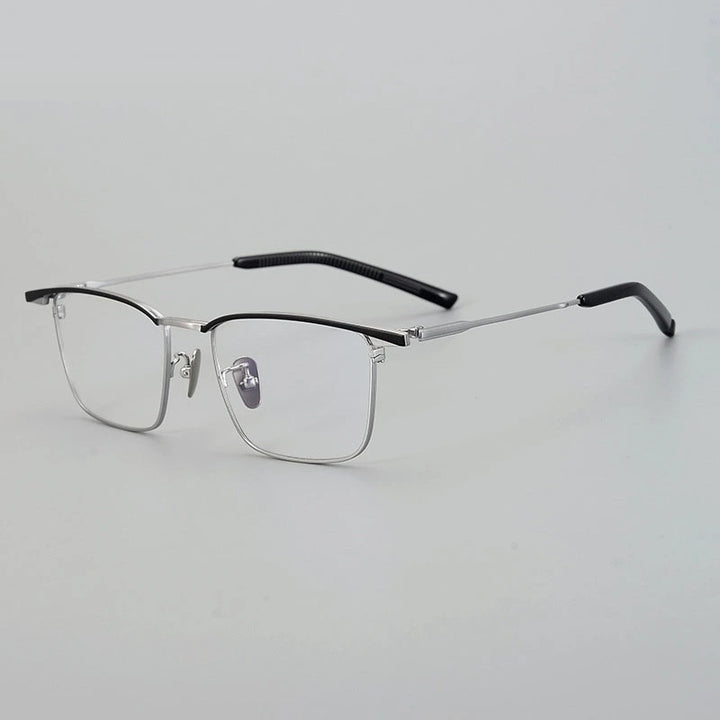 Chashma Unisex Full Rim Square Brow Line Titanium Eyeglasses 966156 - Black-Silver