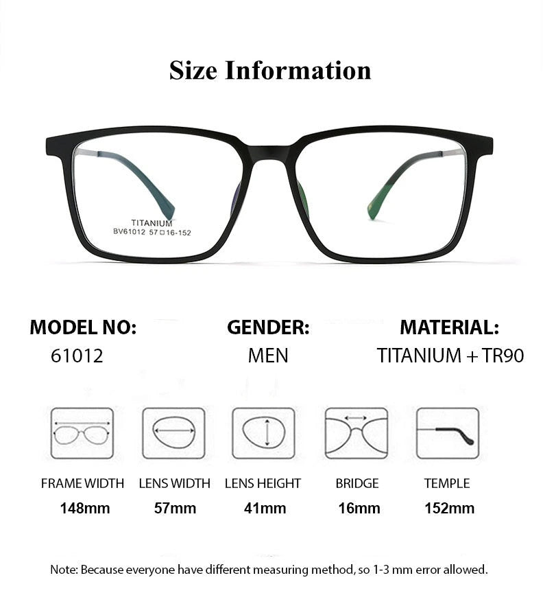 Chashma Unisex Full Rim Square Tr 90 Titanium Eyeglasses 61012 - Size Chart