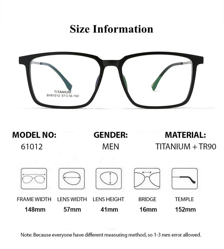 Chashma Unisex Full Rim Square Tr 90 Titanium Eyeglasses 61012 - Size Chart