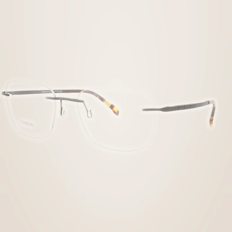 Chashma Unisex Rimless Flat top Polygon Square Titanium Eyeglasses 969013 - Brown
