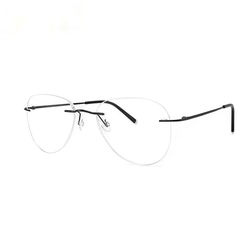 Chashma Unisex Rimless Oval Flat Top Titanium Eyeglasses 888011 - Black