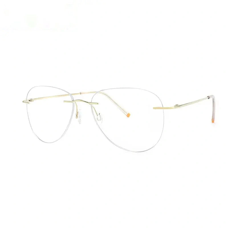 Chashma Unisex Rimless Oval Flat Top Titanium Eyeglasses 888011 - Gold