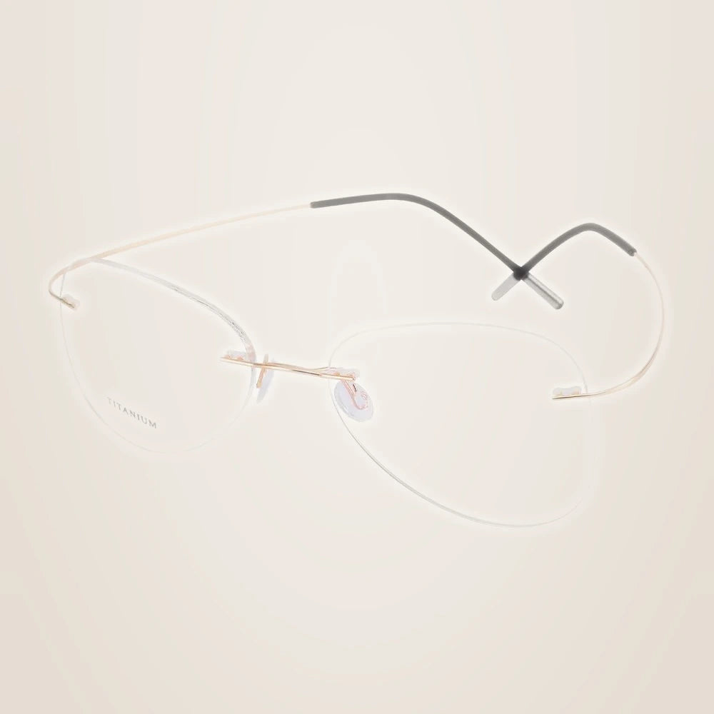 Chashma Unisex Rimless Oval Round Titanium Eyeglasses 200024 - Gold