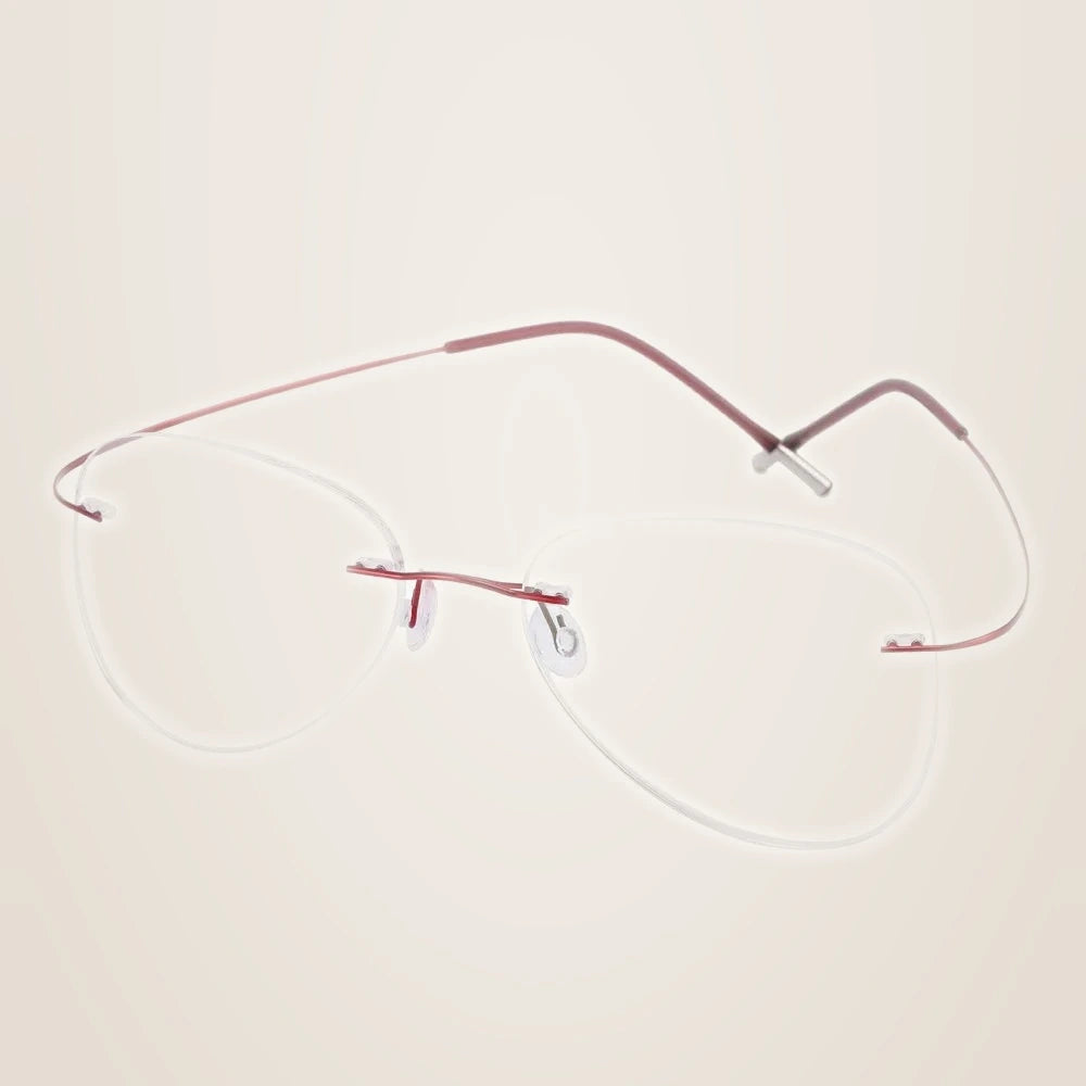 Chashma Unisex Rimless Oval Round Titanium Eyeglasses 200024 - Red