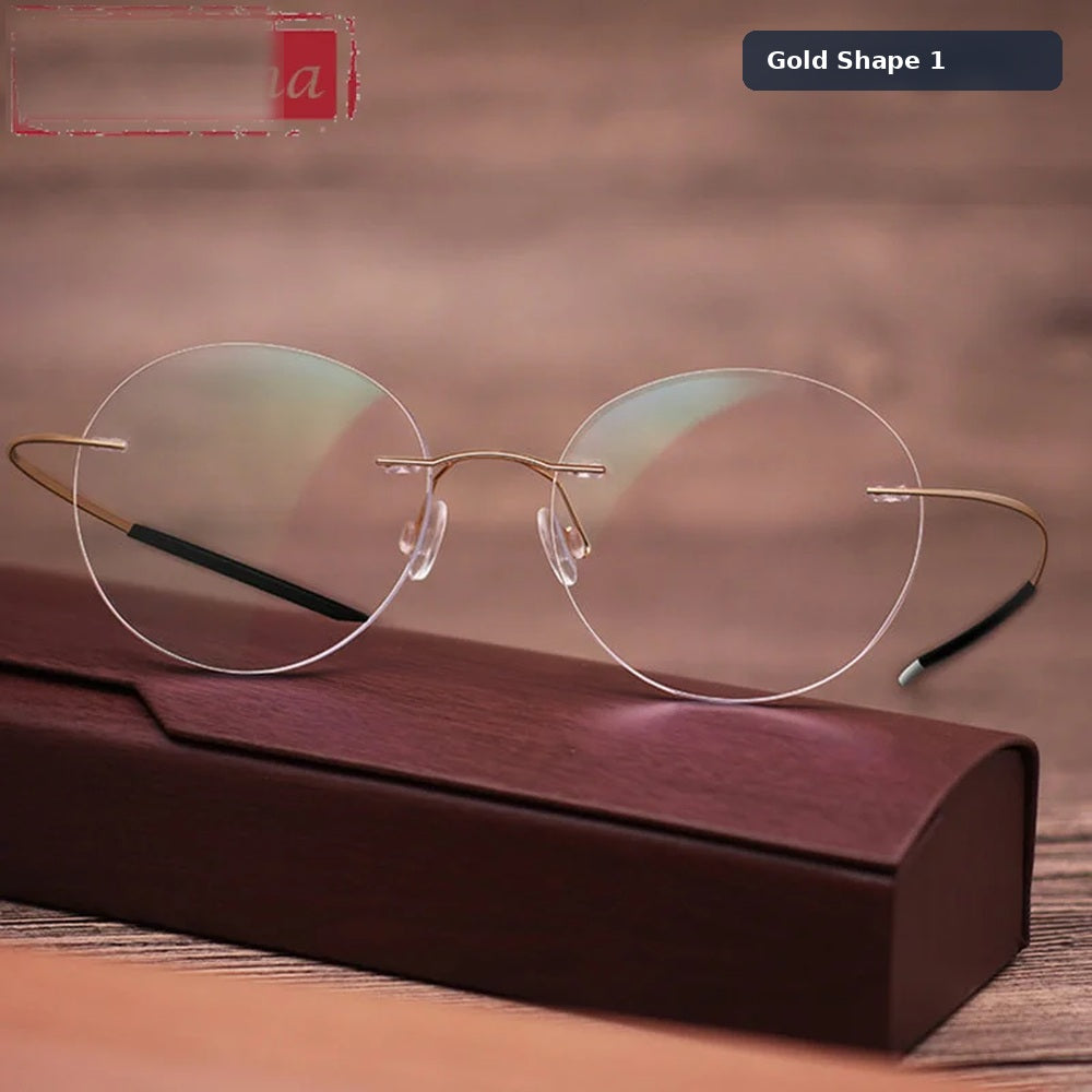 Chashma Unisex Rimless Oval Titanium Custom Lens Shape Eyeglasses 16016 - Gold Shape 1