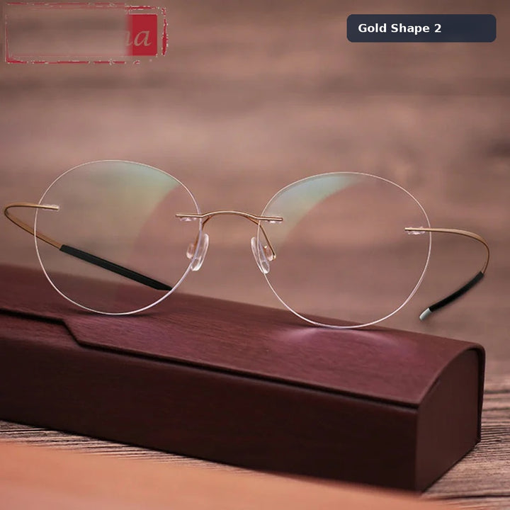 Chashma Unisex Rimless Oval Titanium Custom Lens Shape Eyeglasses 16016 - Gold Shape 2
