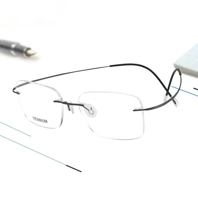 Chashma Unisex Rimless Polygon Square Titanium Eyeglasses 816016 - Gray