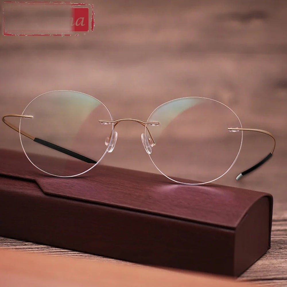 Chashma Unisex Rimless Small Oval Polygon Titanium Eyeglasses 716016 - Gold Shape 4