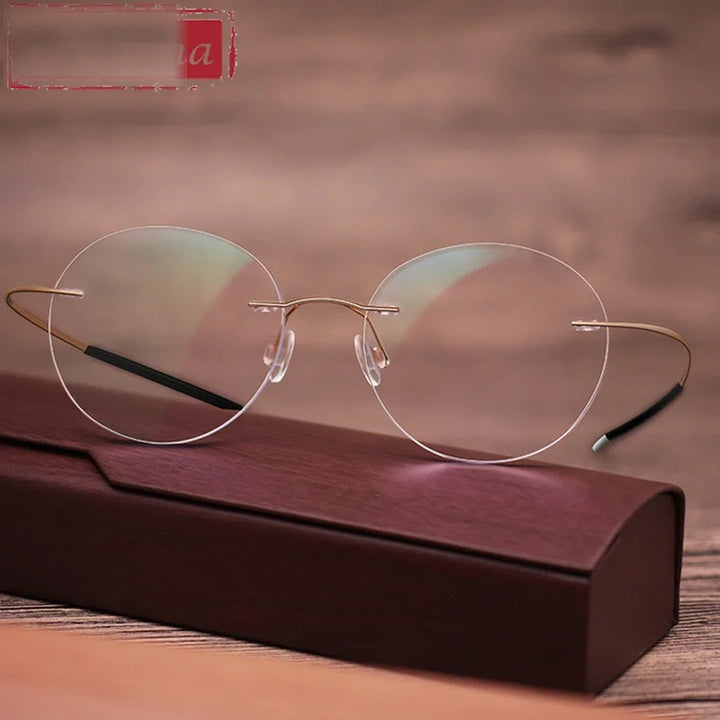 Chashma Unisex Rimless Small Oval Polygon Titanium Eyeglasses 716016 - Gold Shape 4