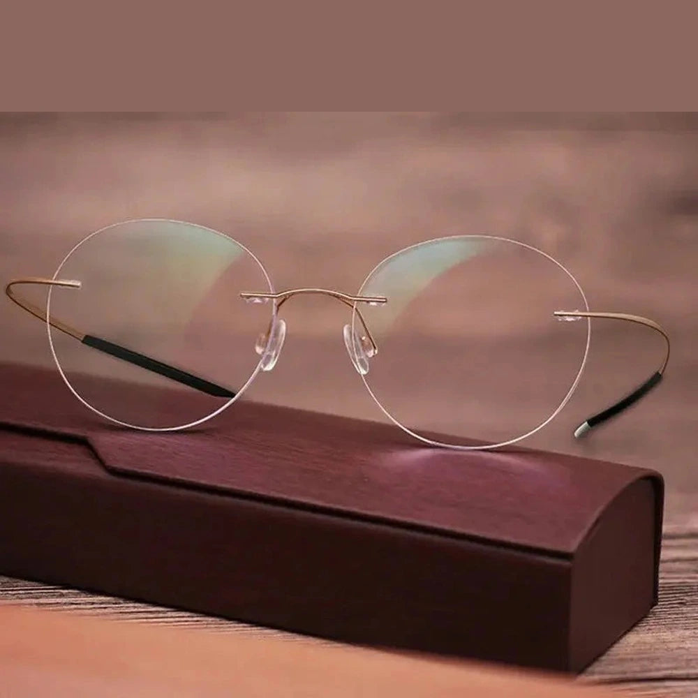 Chashma Unisex Rimless Small Oval Polygon Titanium Eyeglasses 716016 - Gold Shape 4