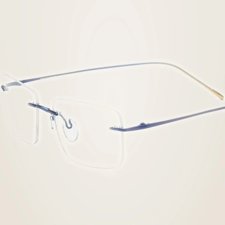 Chashma Unisex Rimless Square Titanium Eyeglasses 185870 - Blue Gold