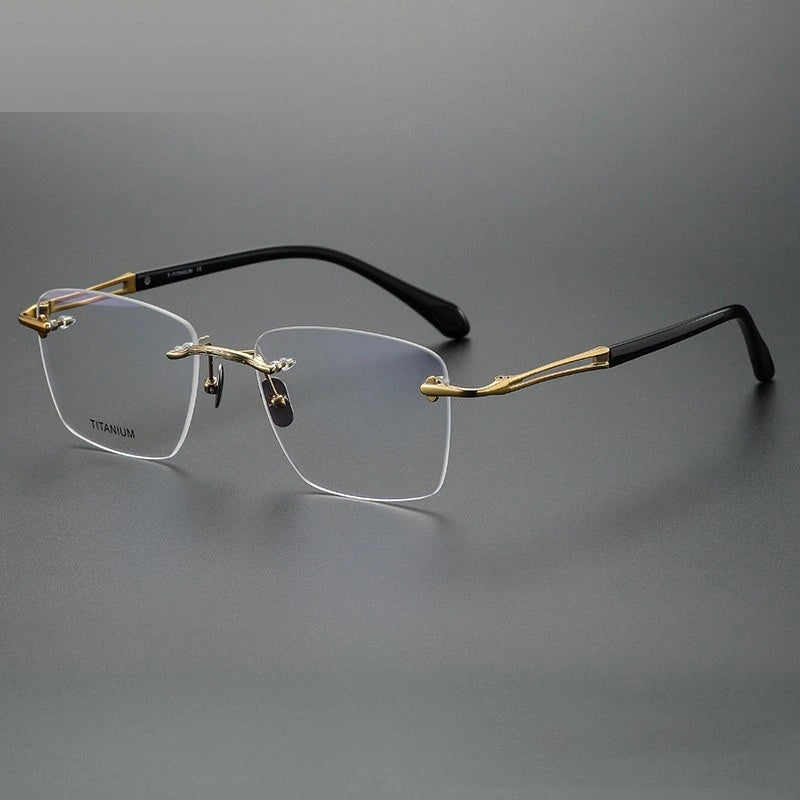 Chashma Unisex Rimless Square Titanium Eyeglasses 880958 - C1-Gold