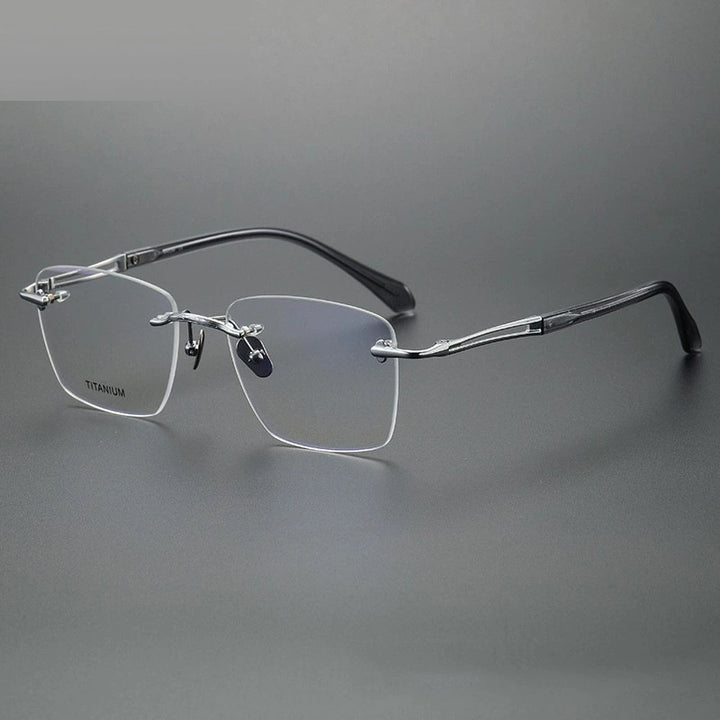 Chashma Unisex Rimless Square Titanium Eyeglasses 880958 - C2-Silver