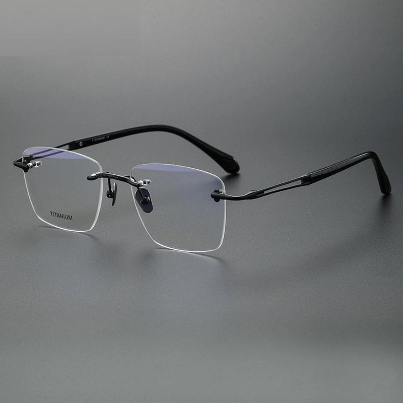 Chashma Unisex Rimless Square Titanium Eyeglasses 880958 - C4-Black