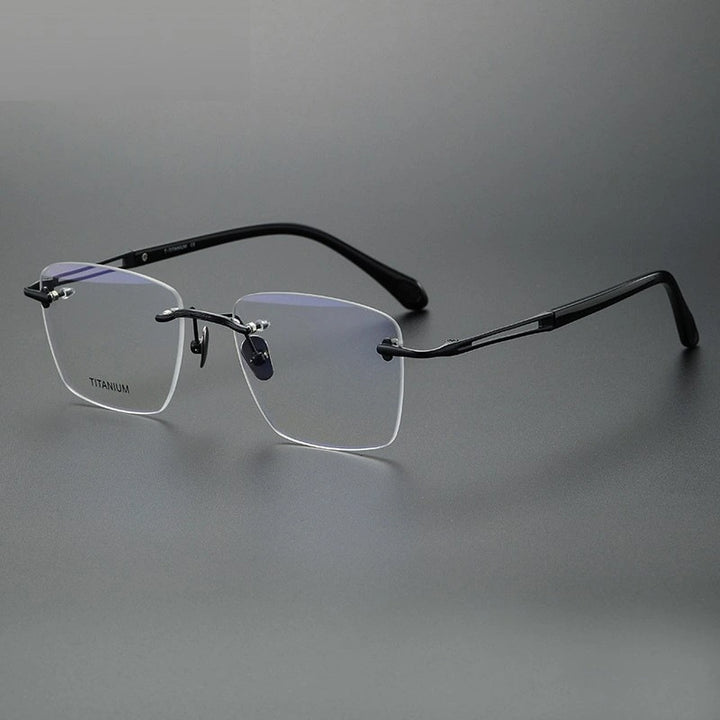 Chashma Unisex Rimless Square Titanium Eyeglasses 880958 - C4-Black