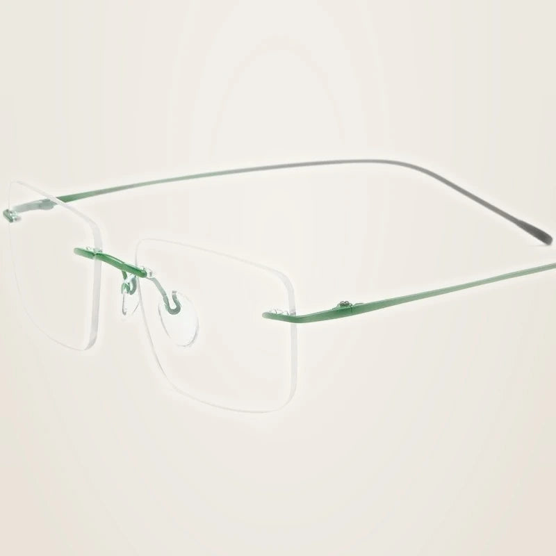 Chashma Unisex Rimless Square Titanium Eyeglasses 185870 - Green Black