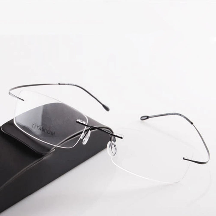 Chashma Unisex Rimless Square Titanium Reading Glasses 887044 - black / +250