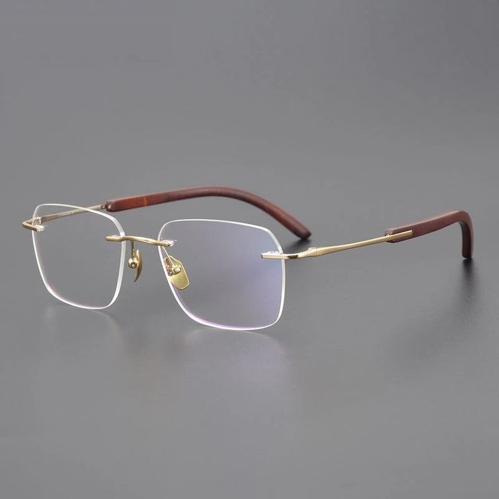 Chashma Unisex Rimless Square Titanium Sandalwood Eyeglasses 723246 - Gold-Red Rosewood