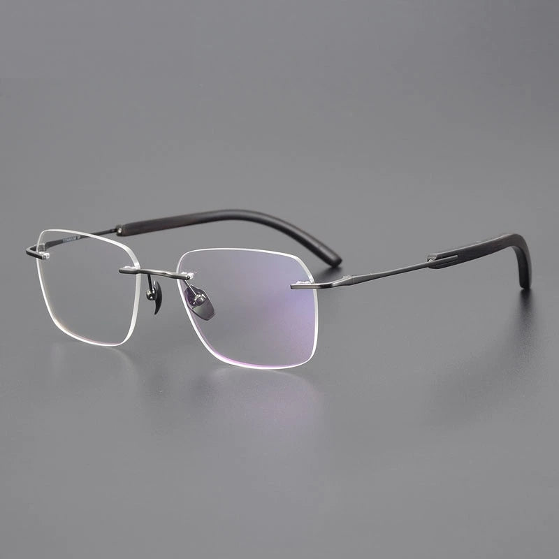 Chashma Unisex Rimless Square Titanium Sandalwood Eyeglasses 723246 - Gun-Black Rosewood