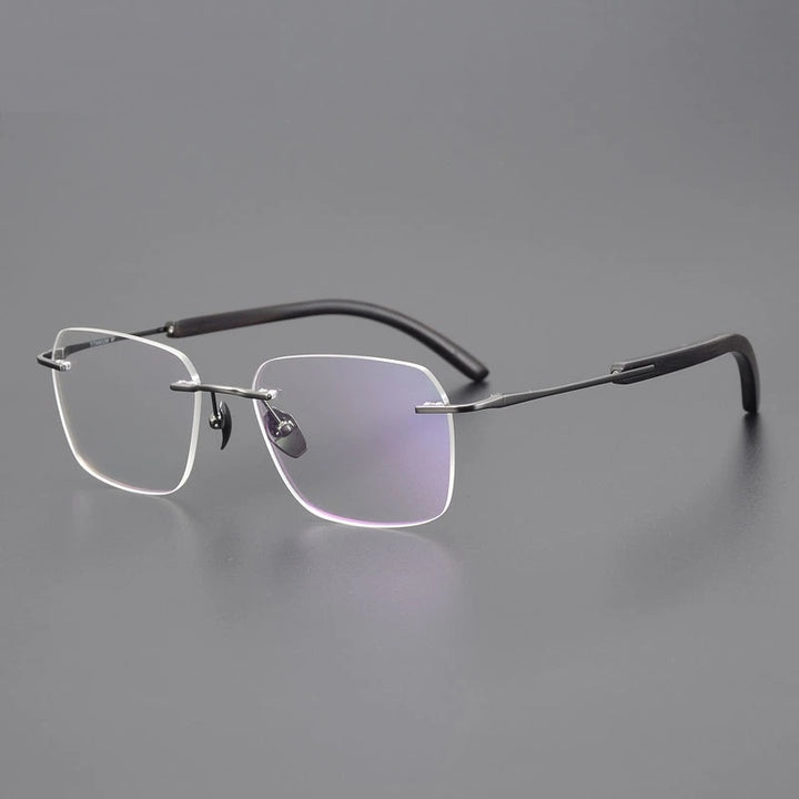 Chashma Unisex Rimless Square Titanium Sandalwood Eyeglasses 723246 - Gun-Black Rosewood