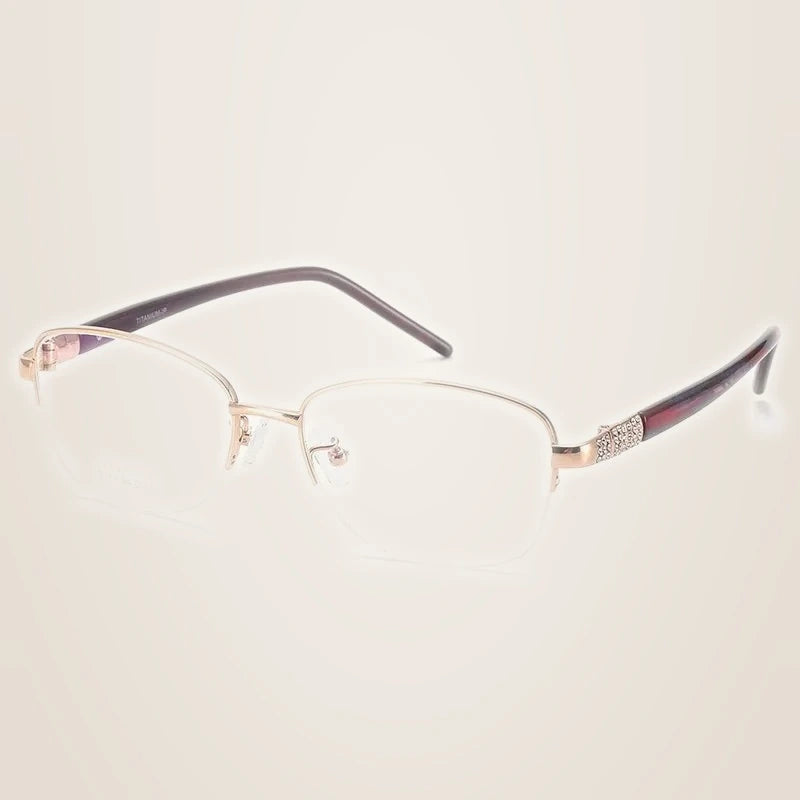 Chashma Unisex Semi Rim Oval Titanium Eyeglasses 39113 - Gold