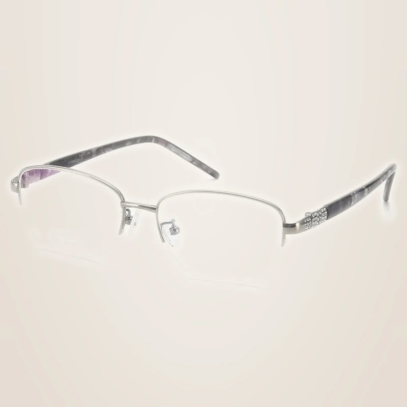 Chashma Unisex Semi Rim Oval Titanium Eyeglasses 39113 - Gray