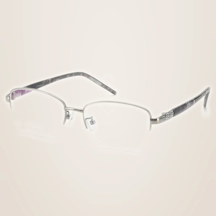 Chashma Unisex Semi Rim Oval Titanium Eyeglasses 39113 - Gray