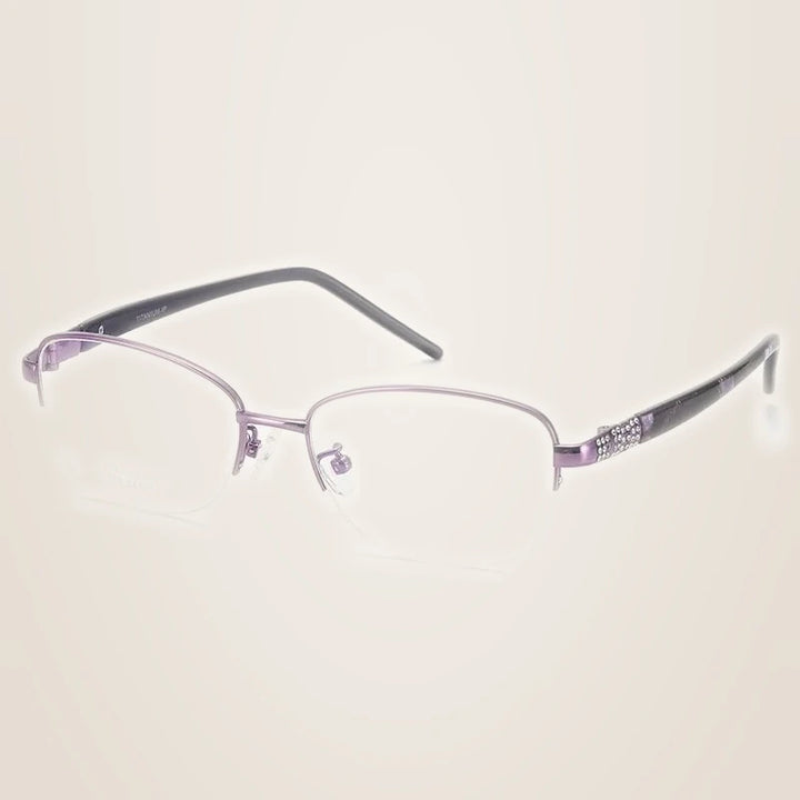Chashma Unisex Semi Rim Oval Titanium Eyeglasses 39113 - Purple
