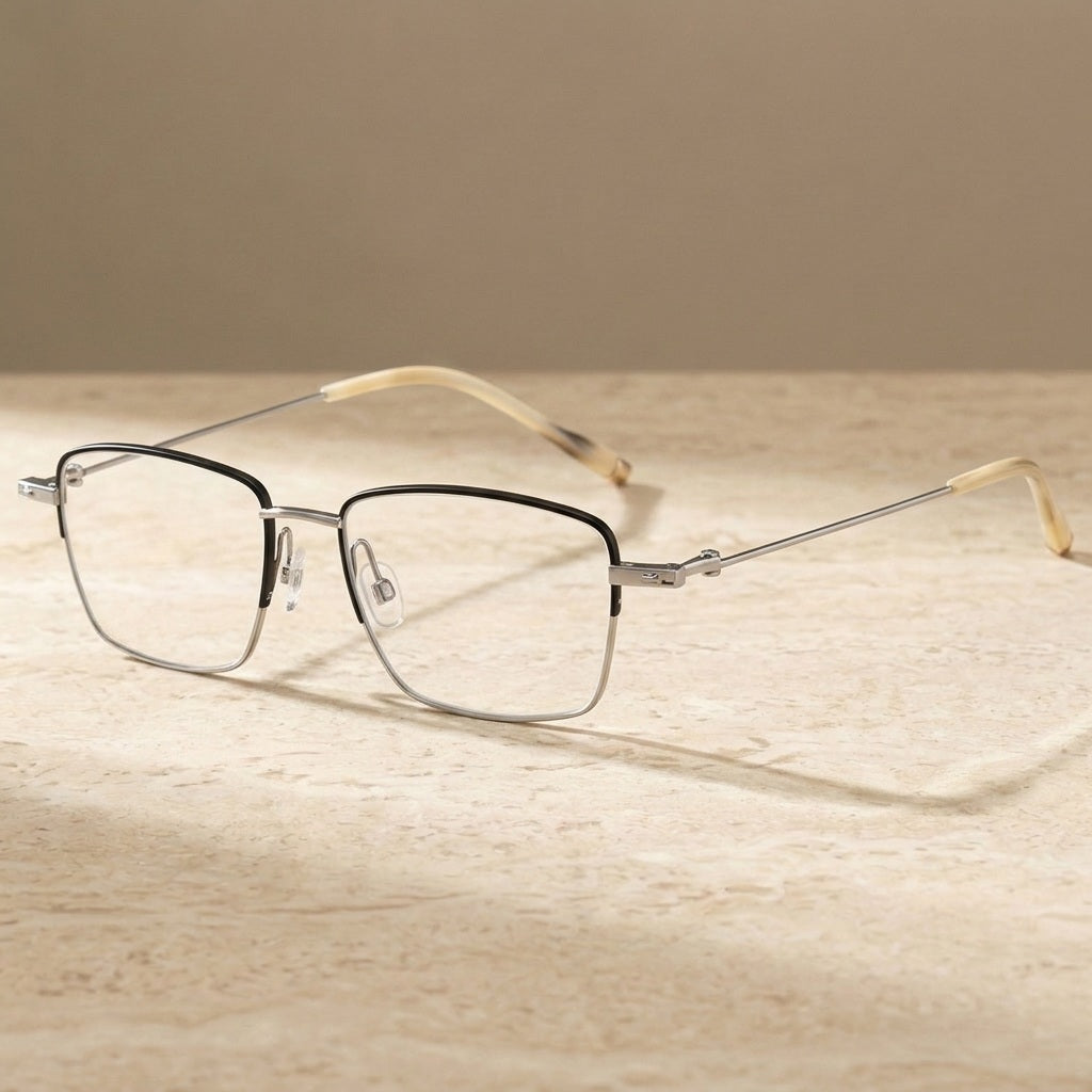 Chashma Unisex Semi Rim Polygon Square Titanium Eyeglasses 202307 — view 1 | Chashma at FuzWeb
