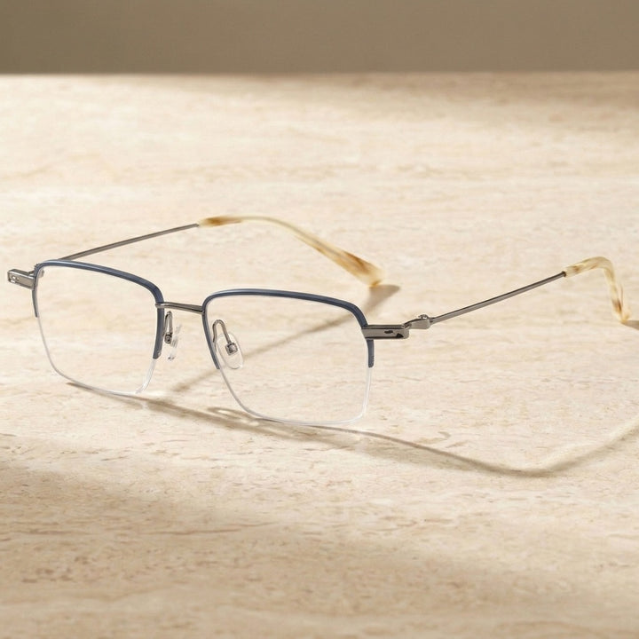 Chashma Unisex Semi Rim Polygon Square Titanium Eyeglasses 202311 — view 3 | Chashma at FuzWeb