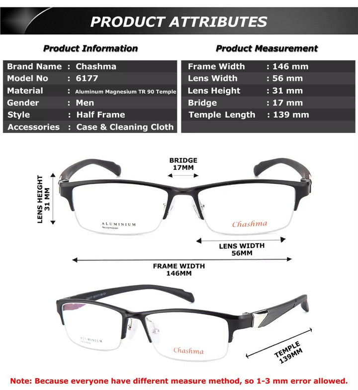 Chashma 946177 Size Guide (146-52-41-18-142 mm)