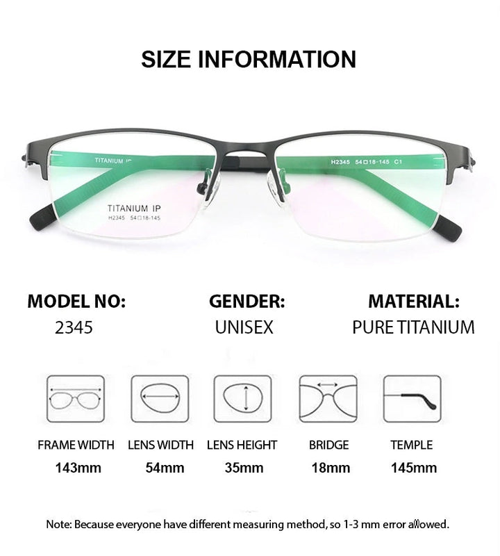 Chashma Unisex Semi Rim Square Screwless Titanium Eyeglasses 23459 - Size Chart