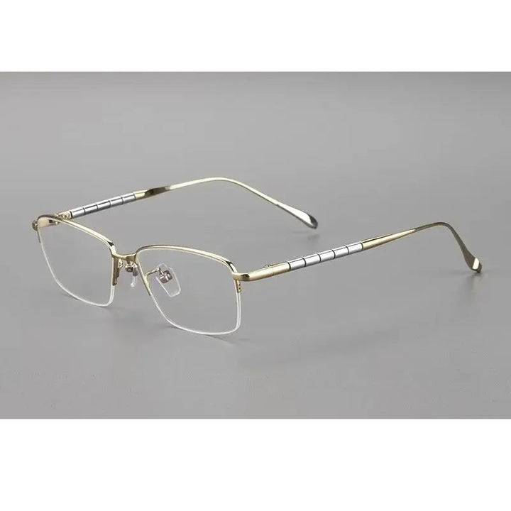 Chashma Unisex Semi Rim Square Titanium Reading Glasses 97028 - Gold