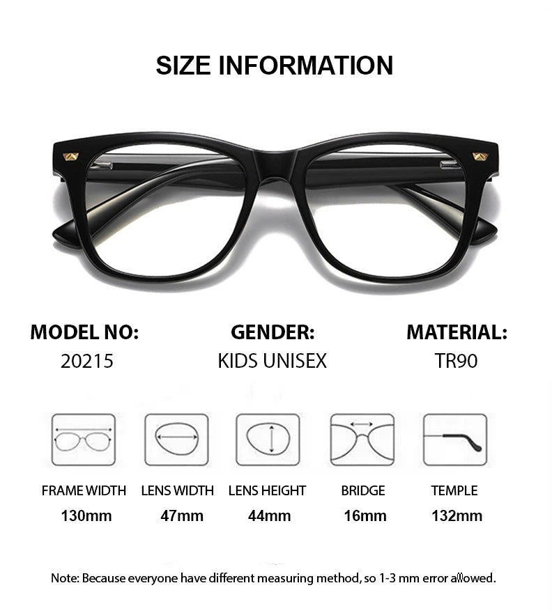 Chashma Unisex Youth Full Rim Square Tr 90 Titanium Eyeglasses 820215 - Size Chart