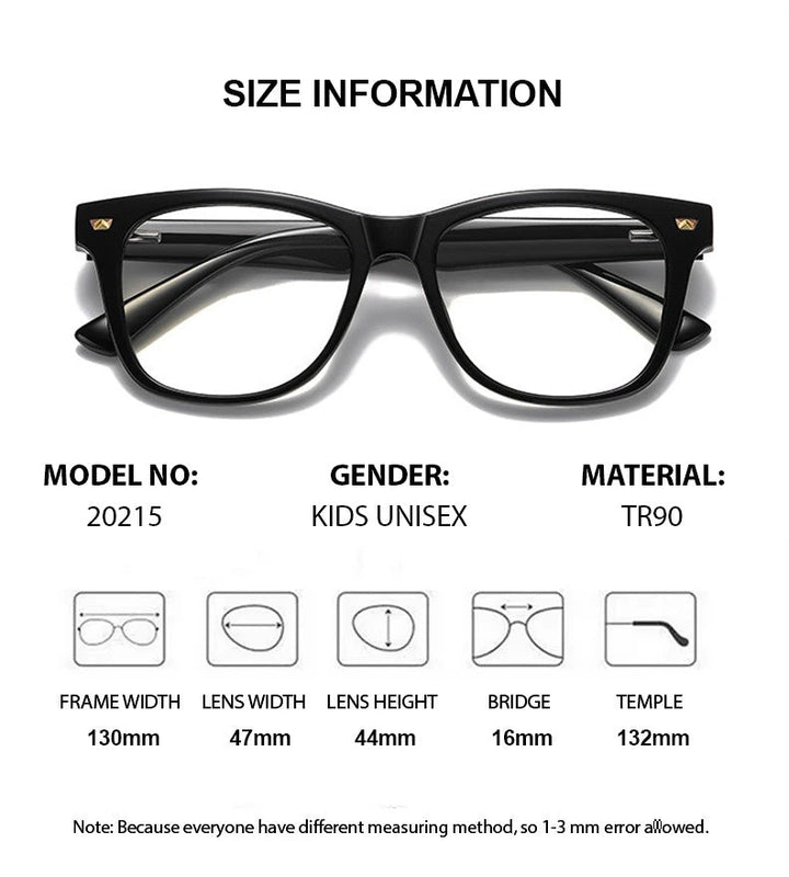 Chashma Unisex Youth Full Rim Square Tr 90 Titanium Eyeglasses 820215 - Size Chart