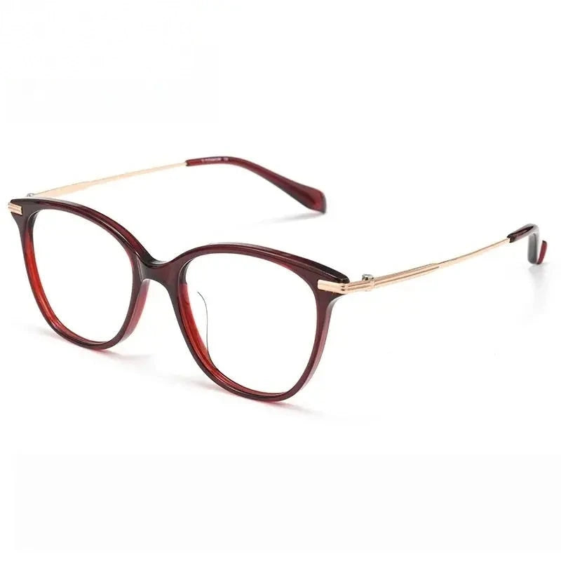 Chashma Women's Full Rim Oval Cat Eye Acetate Titanium Eyeglasses 790005 - Red