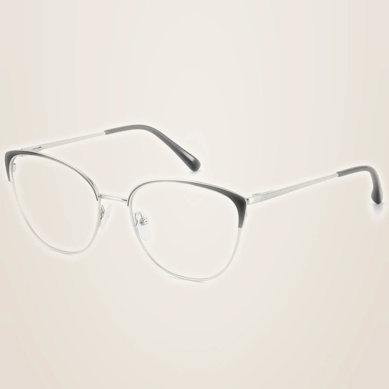 Chashma Women's Full Rim Oval Cat Eye Alloy Eyeglasses 310393 - Silver Black