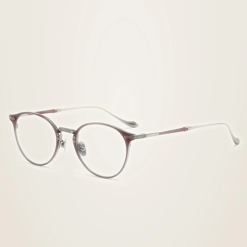 Chashma Women's Full Rim Round Acetate Titanium Eyeglasses 873112 - Wine Red-Silver