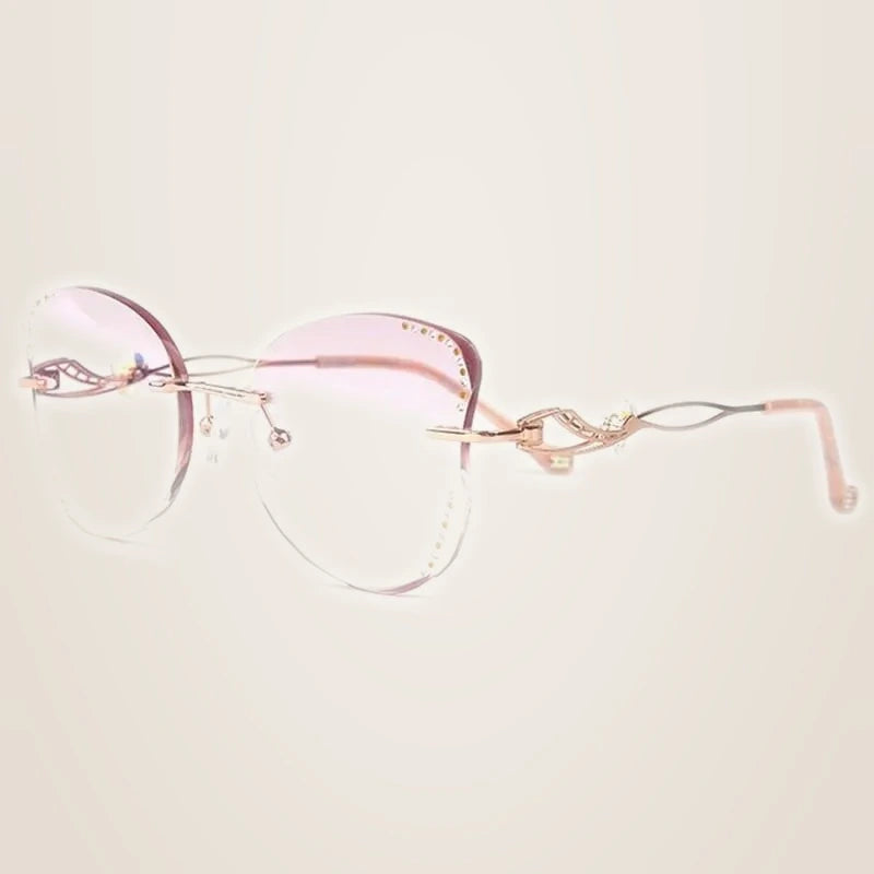 Chashma Women's Rimless Butterfly Titanium Rhinestone Eyeglasses 88061 - Rose Gold Gray Red