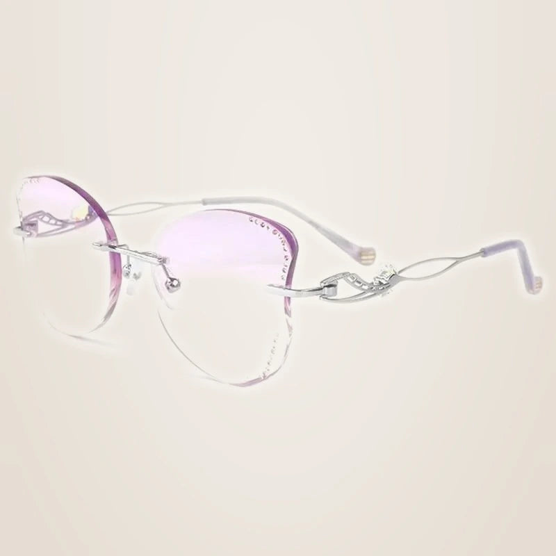 Chashma Women's Rimless Butterfly Titanium Rhinestone Eyeglasses 88061 - Silver Purple