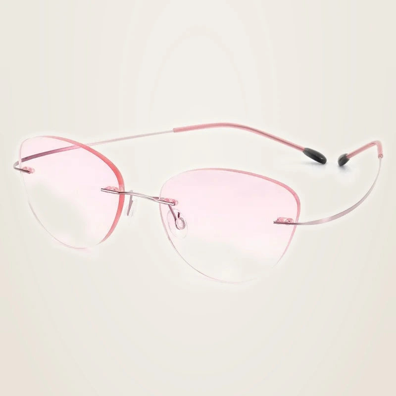 Chashma Women's Rimless Cat Eye Screwless Titanium Eyeglasses 660742 - Pink