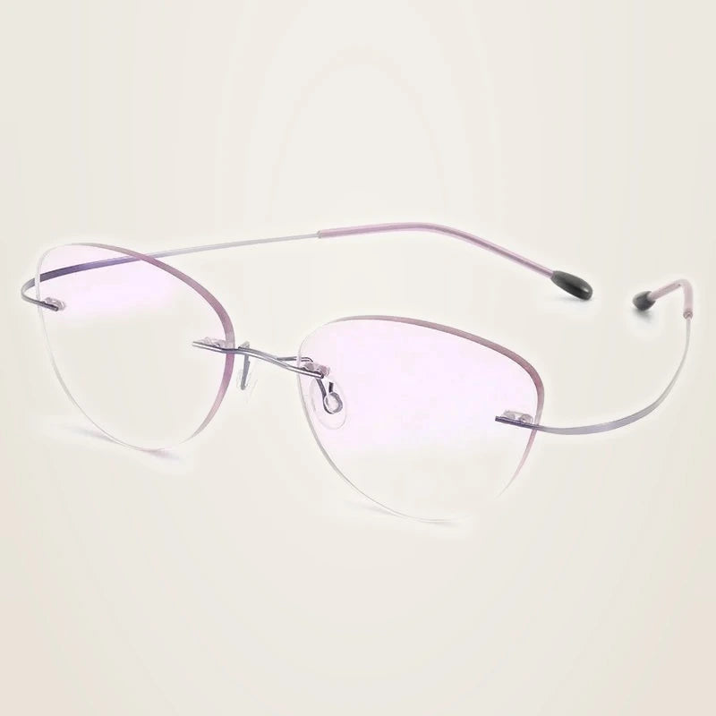 Chashma Women's Rimless Cat Eye Screwless Titanium Eyeglasses 660742 - Purple
