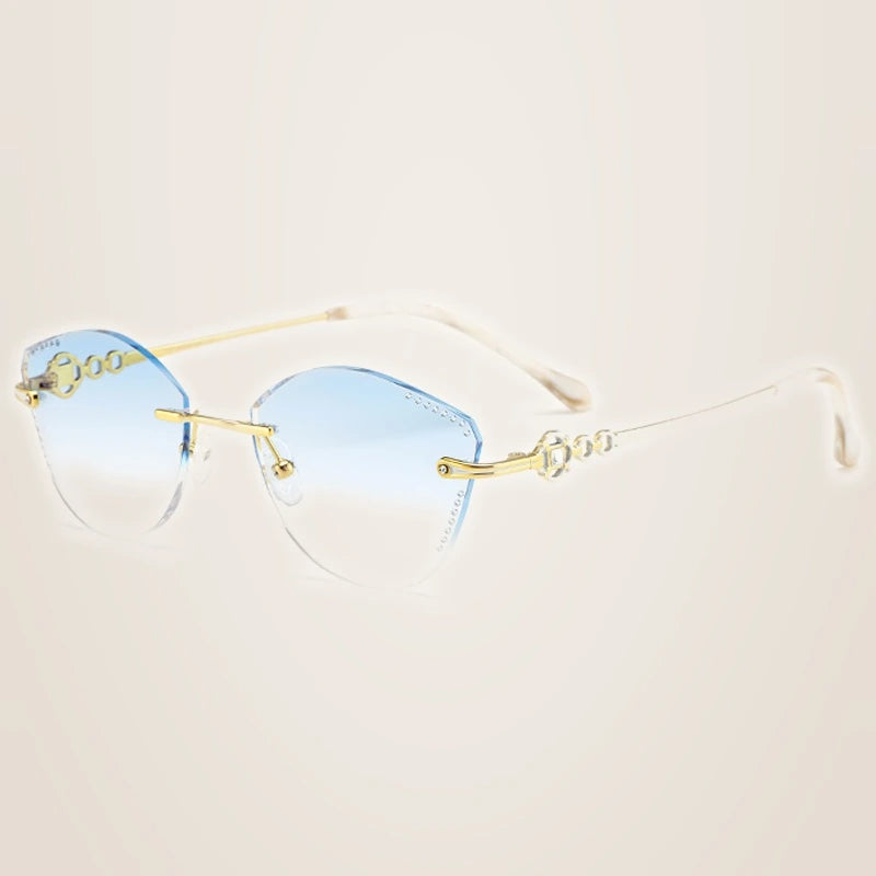 Chashma Women's Rimless Cat Eye Titanium Frame Diamond Cut Eyeglasses 9110 - Gold Blue