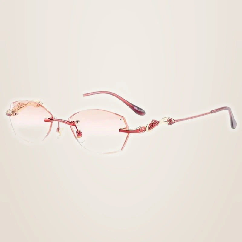 Chashma Women's Rimless Diamond Cut Titanium Oval Frame Eyeglasses 5023 - Red with Pink