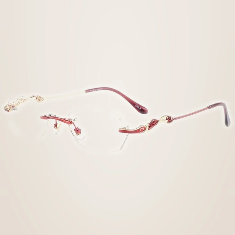 Chashma Women's Rimless Diamond Cut Titanium Oval Frame Eyeglasses 5023 - Red with Transparent