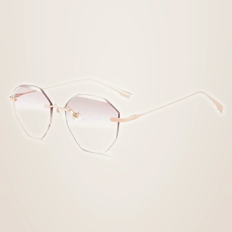 Chashma Women's Rimless Irregular Round Titanium Eyeglasses Tinted Lenses 99219 - Rose Gold