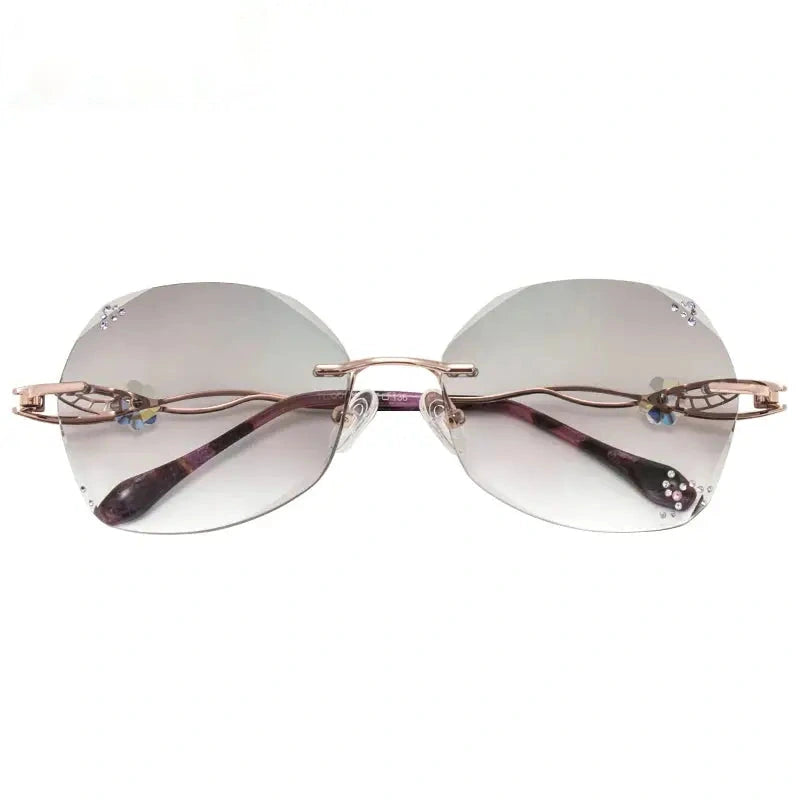 Chashma Women's Rimless Oval Butterfly Titanium Eyeglasses 881007 - Rose Gold with Gray