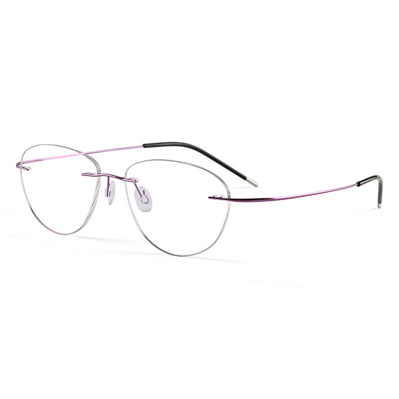 Chashma Women's Rimless Oval Cat Eye Titanium Eyeglasses 881003 - Purple