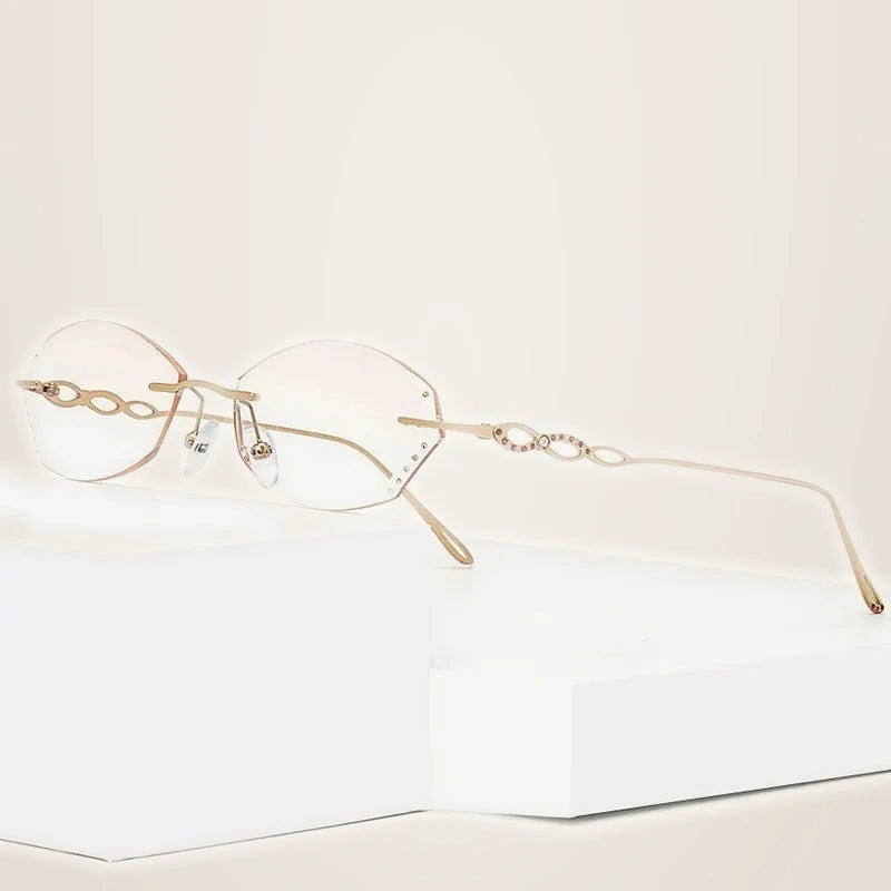 Chashma Women's Rimless Oval Rectangle Titanium Eyeglasses 287913 - 2913 Gold Red